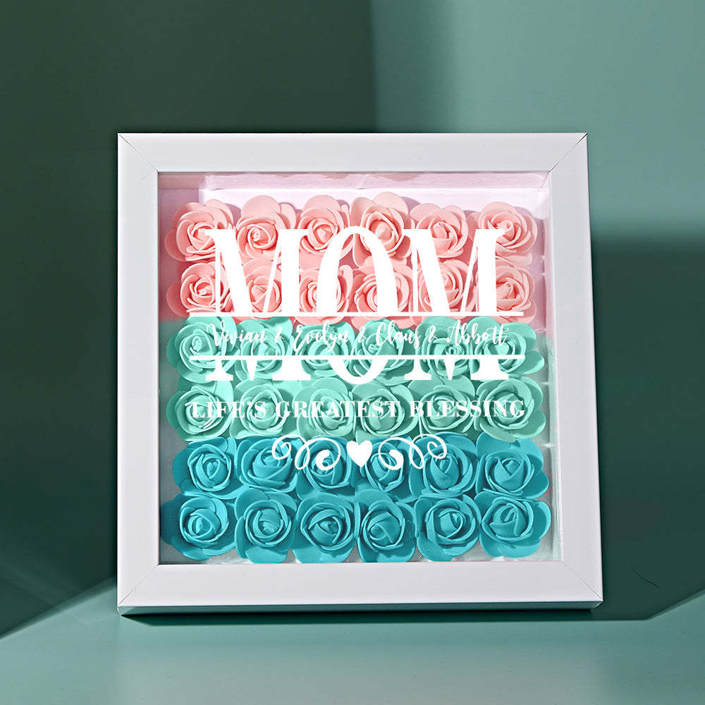 Custom Flower Shadow Box Personalized Name Flower Shadowbox Frame Mother's Day Gift - makephotopuzzleuk