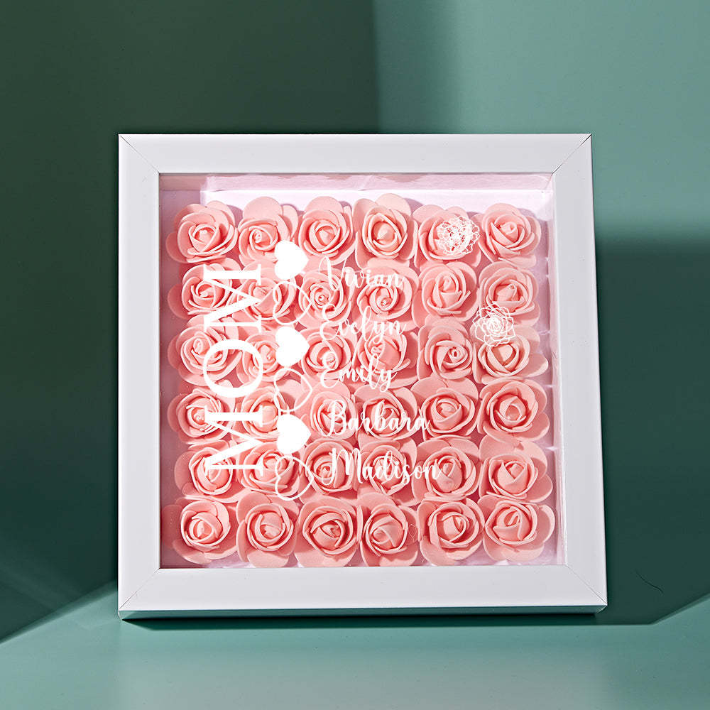 Custom Name Flower Shadow Box Personalized Heart Flower Shadowbox Frame Mother's Day Gift - makephotopuzzleuk