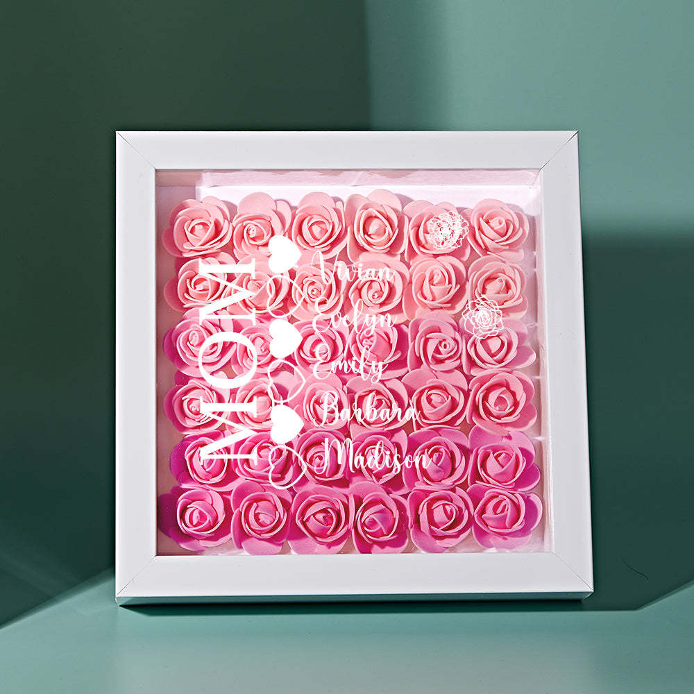 Custom Name Flower Shadow Box Personalized Heart Flower Shadowbox Frame Mother's Day Gift - makephotopuzzleuk