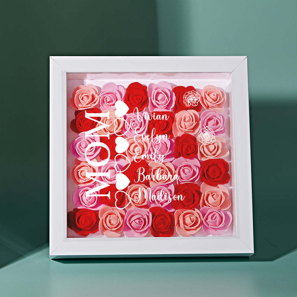 Custom Name Flower Shadow Box Personalized Heart Flower Shadowbox Frame Mother's Day Gift - makephotopuzzleuk