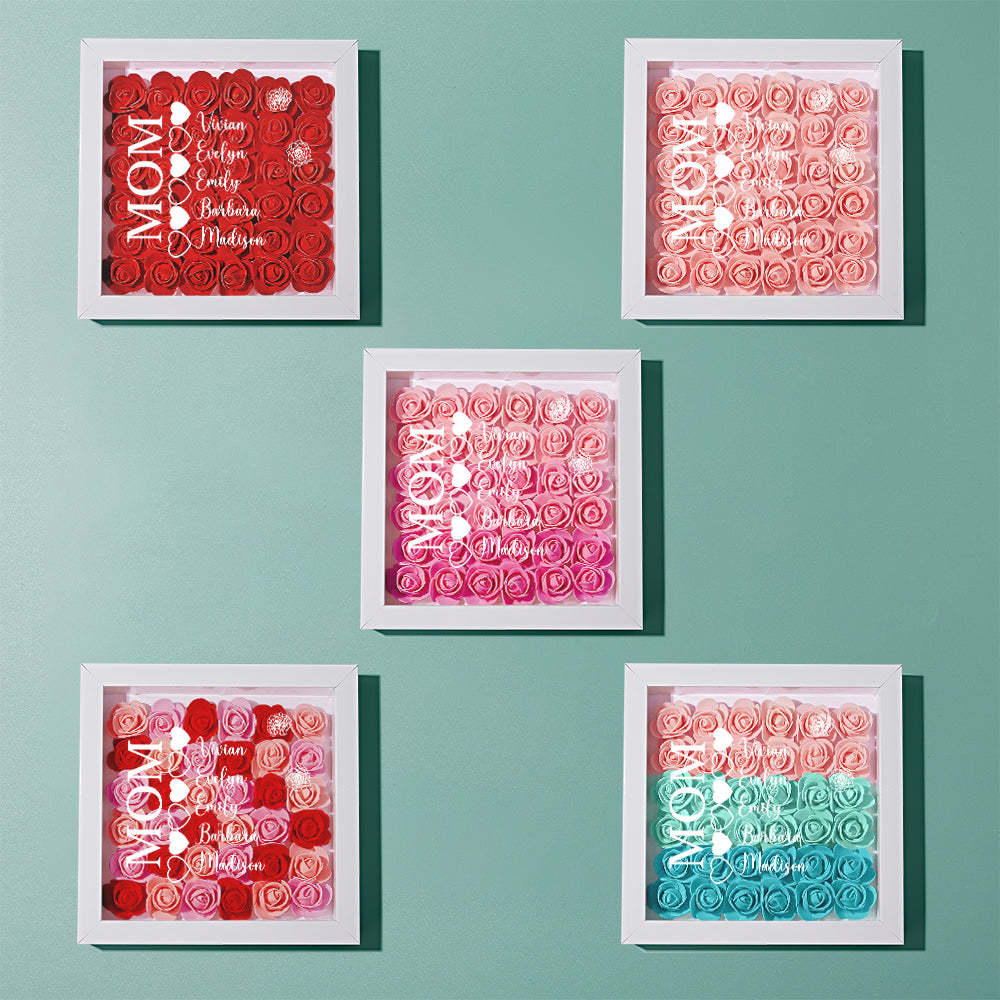 Custom Name Flower Shadow Box Personalized Heart Flower Shadowbox Frame Mother's Day Gift - makephotopuzzleuk