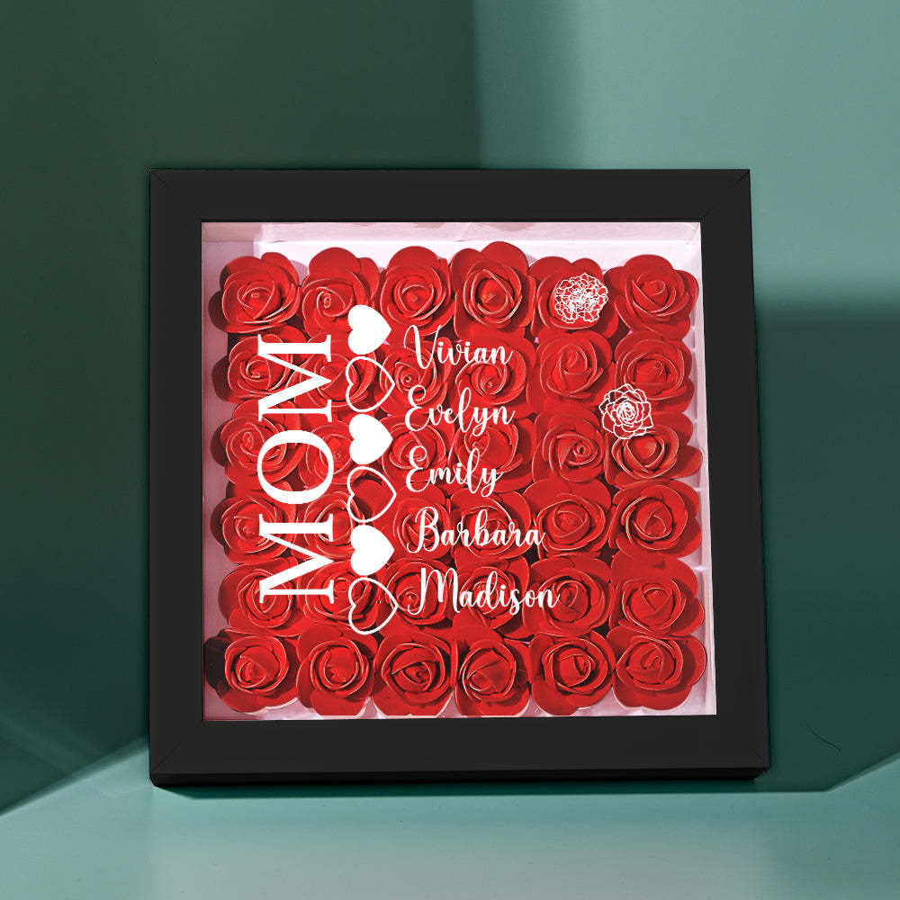 Custom Name Flower Shadow Box Personalized Heart Flower Shadowbox Frame Mother's Day Gift - makephotopuzzleuk