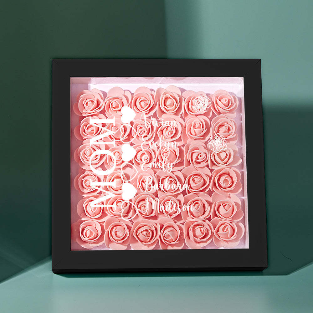 Custom Name Flower Shadow Box Personalized Heart Flower Shadowbox Frame Mother's Day Gift - makephotopuzzleuk