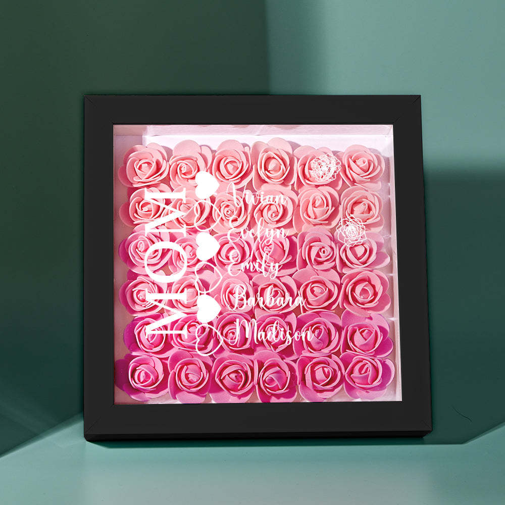 Custom Name Flower Shadow Box Personalized Heart Flower Shadowbox Frame Mother's Day Gift - makephotopuzzleuk
