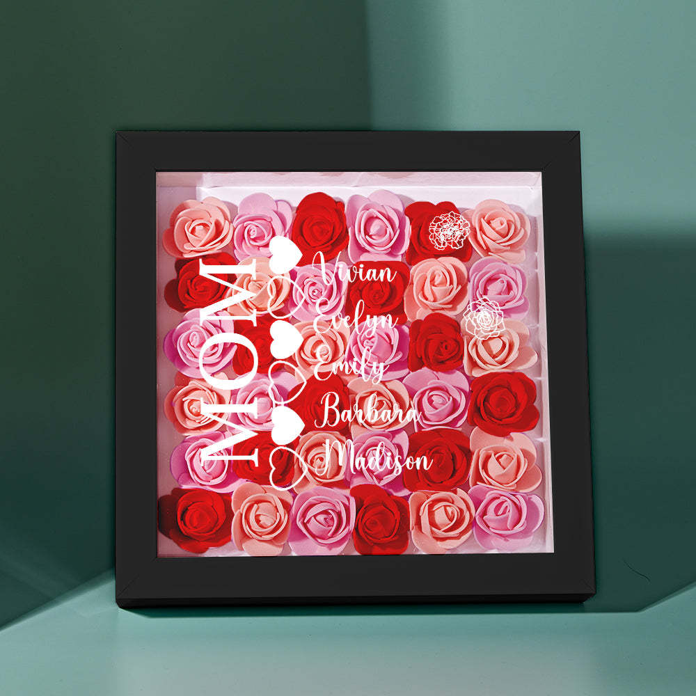 Custom Name Flower Shadow Box Personalized Heart Flower Shadowbox Frame Mother's Day Gift - makephotopuzzleuk