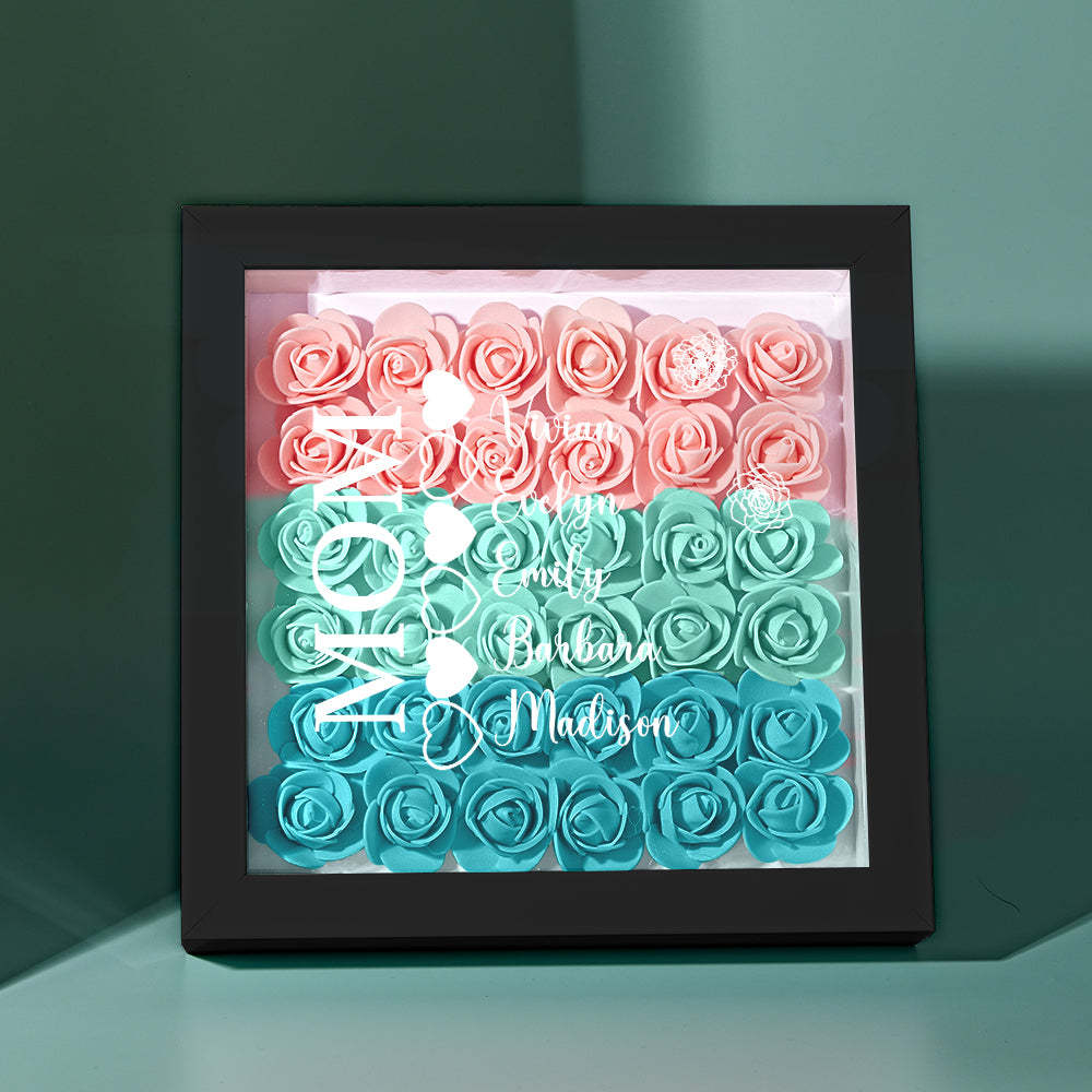 Custom Name Flower Shadow Box Personalized Heart Flower Shadowbox Frame Mother's Day Gift - makephotopuzzleuk