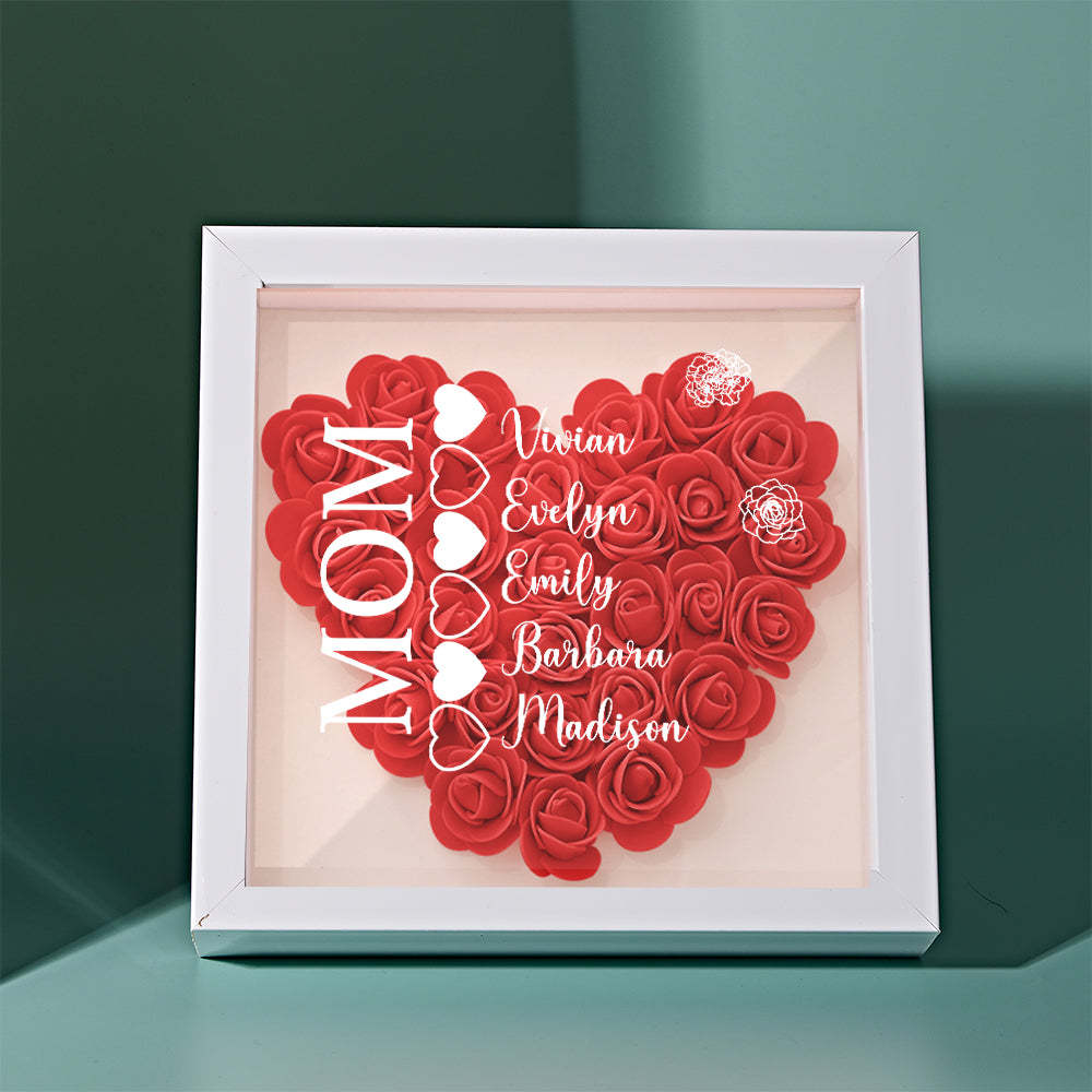 Custom Name Flower Shadow Box Personalized Heart Flower Shadowbox Frame Mother's Day Gift - makephotopuzzleuk