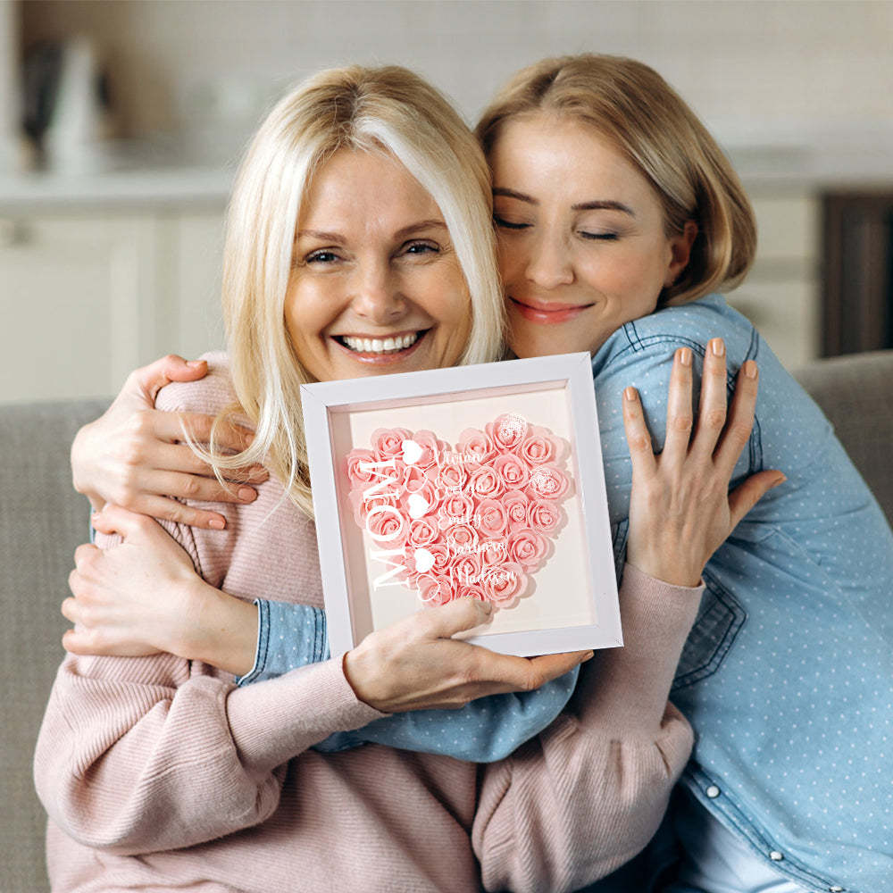 Custom Name Flower Shadow Box Personalized Heart Flower Shadowbox Frame Mother's Day Gift - makephotopuzzleuk