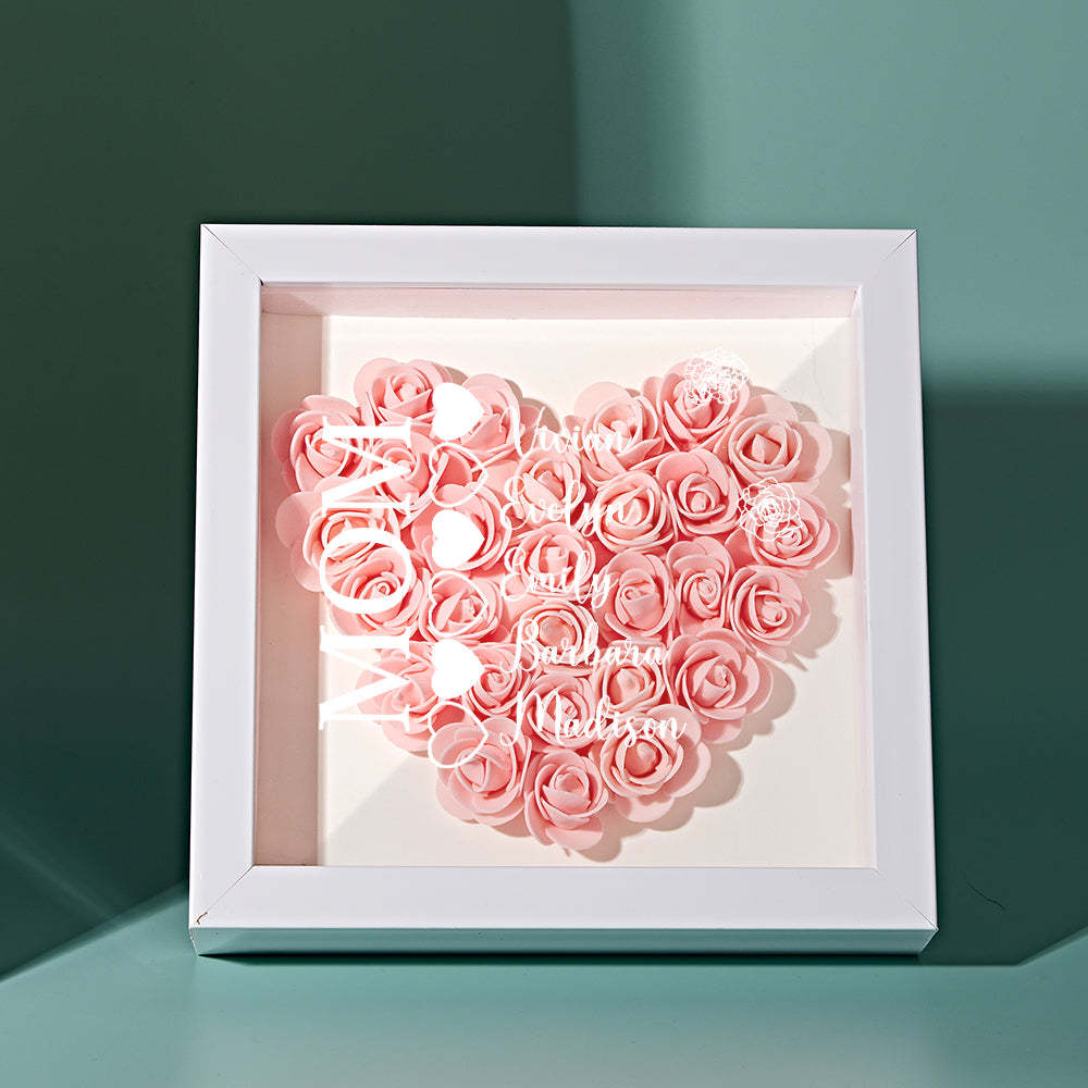 Custom Name Flower Shadow Box Personalized Heart Flower Shadowbox Frame Mother's Day Gift - makephotopuzzleuk