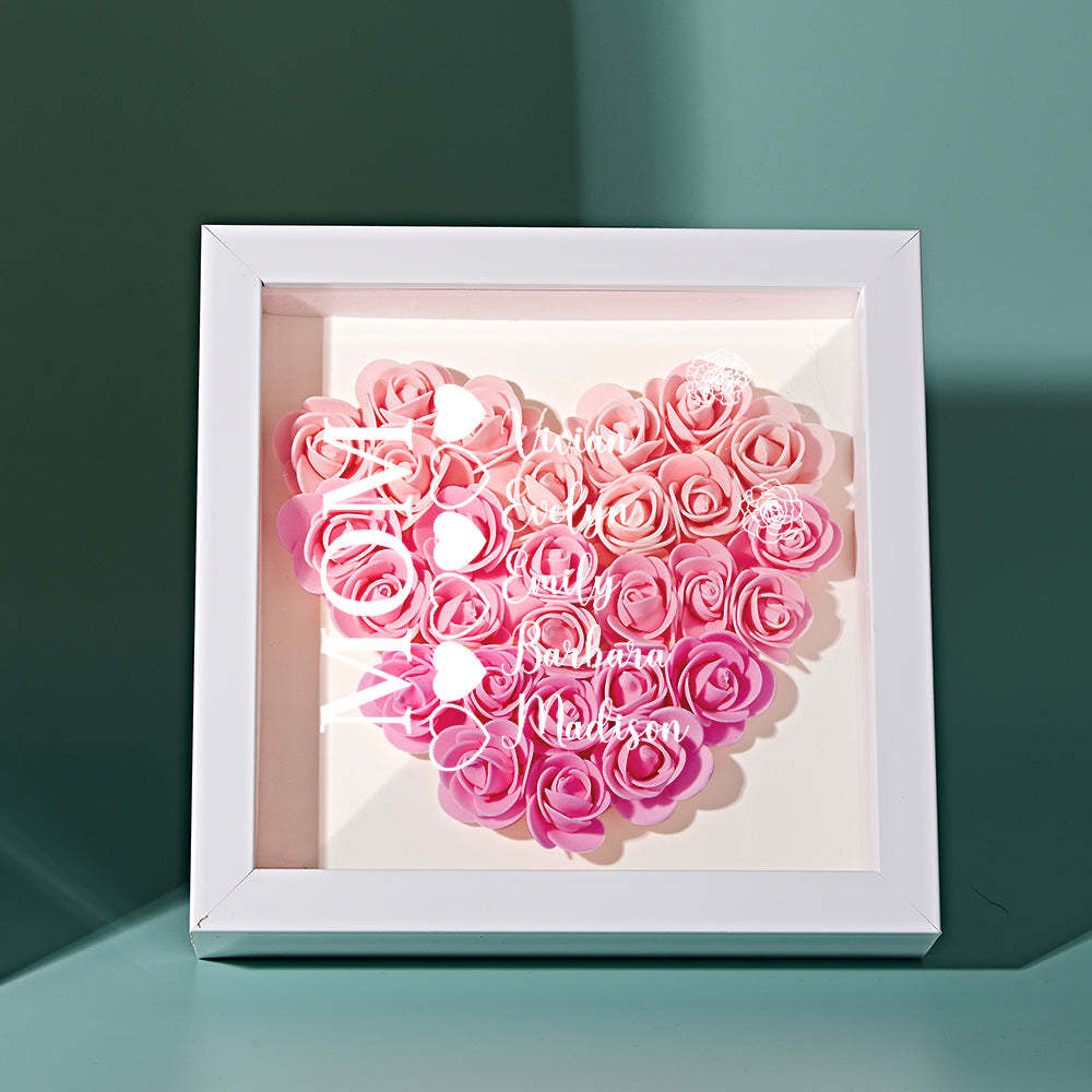 Custom Name Flower Shadow Box Personalized Heart Flower Shadowbox Frame Mother's Day Gift - makephotopuzzleuk
