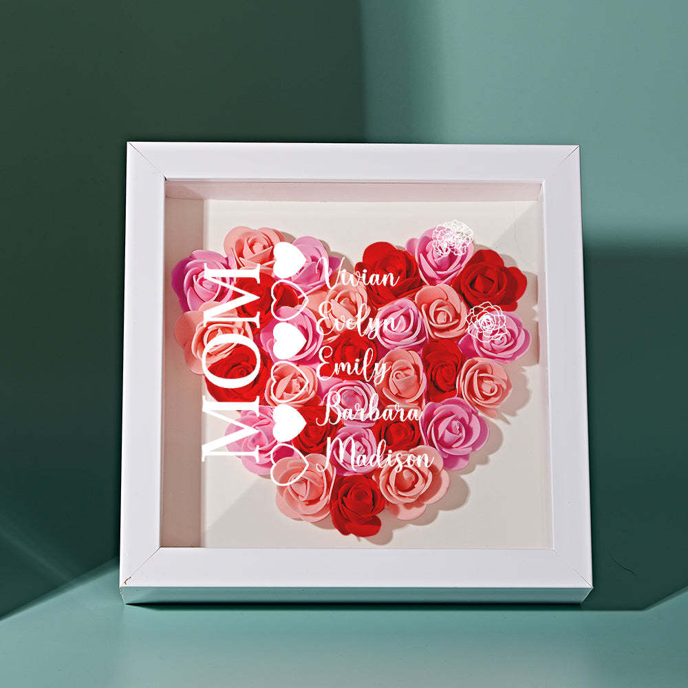 Custom Name Flower Shadow Box Personalized Heart Flower Shadowbox Frame Mother's Day Gift - makephotopuzzleuk