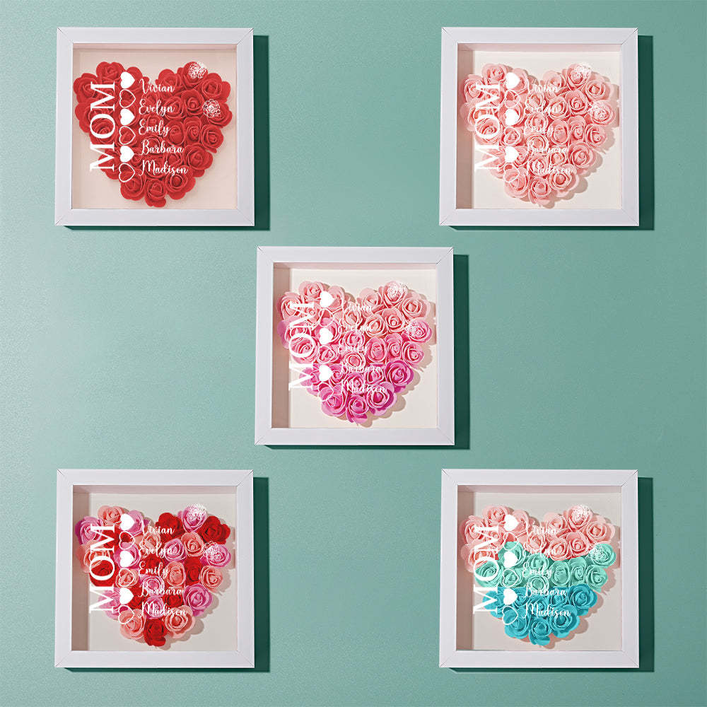 Custom Name Flower Shadow Box Personalized Heart Flower Shadowbox Frame Mother's Day Gift - makephotopuzzleuk