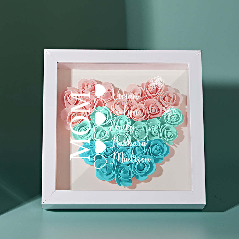 Custom Name Flower Shadow Box Personalized Heart Flower Shadowbox Frame Mother's Day Gift - makephotopuzzleuk