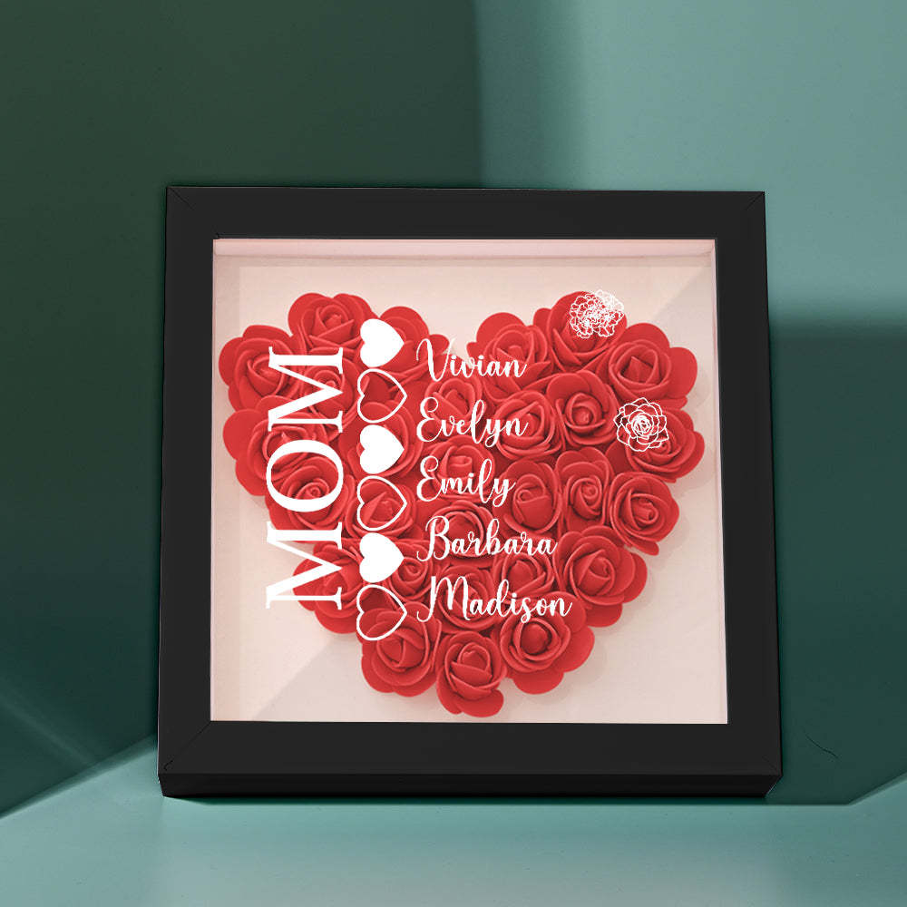 Custom Name Flower Shadow Box Personalized Heart Flower Shadowbox Frame Mother's Day Gift - makephotopuzzleuk