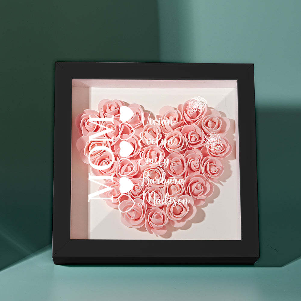 Custom Name Flower Shadow Box Personalized Heart Flower Shadowbox Frame Mother's Day Gift - makephotopuzzleuk