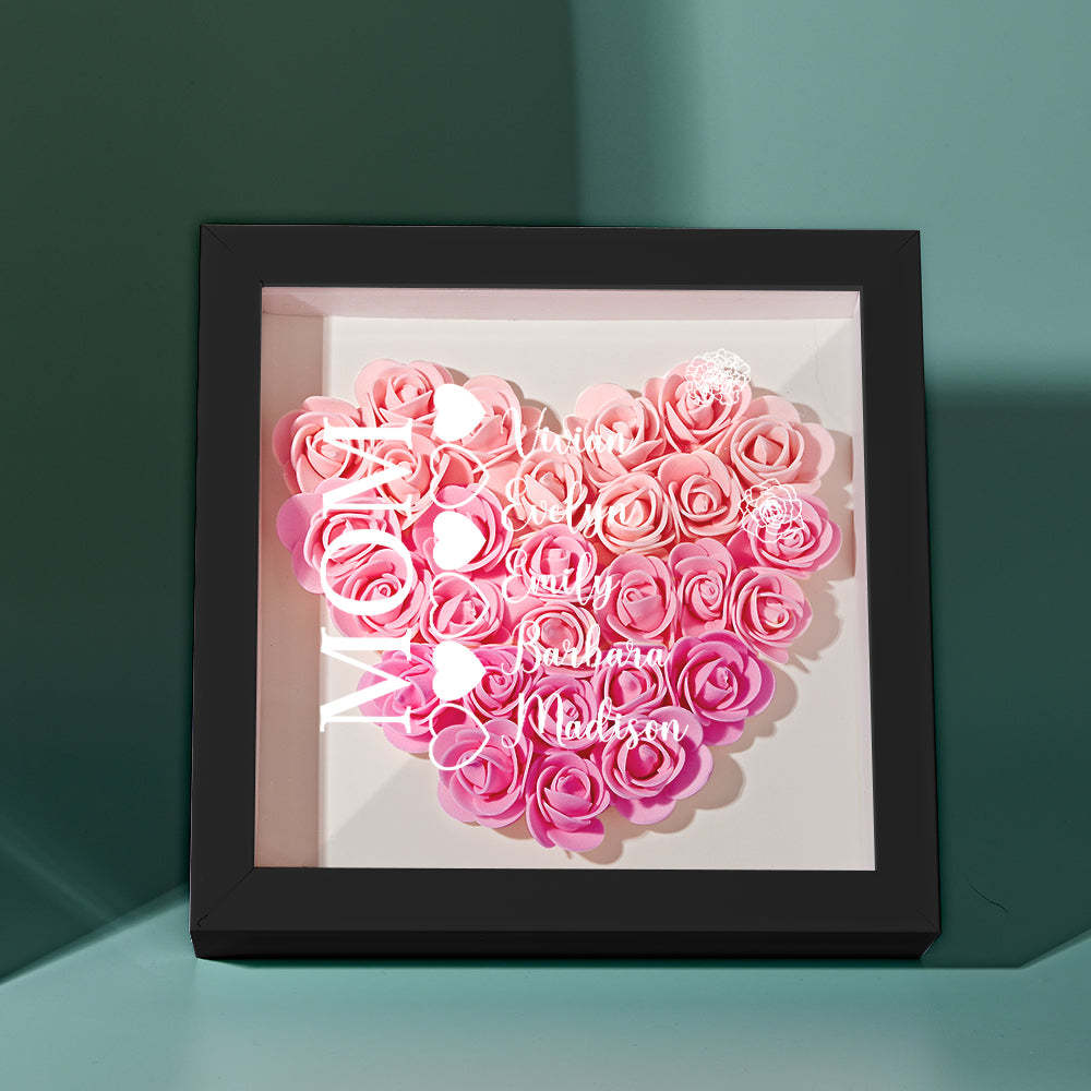 Custom Name Flower Shadow Box Personalized Heart Flower Shadowbox Frame Mother's Day Gift - makephotopuzzleuk