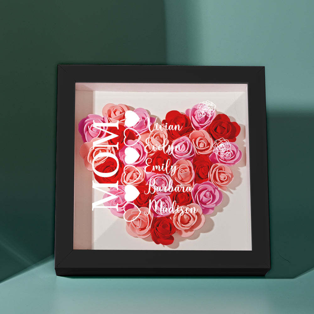Custom Name Flower Shadow Box Personalized Heart Flower Shadowbox Frame Mother's Day Gift - makephotopuzzleuk