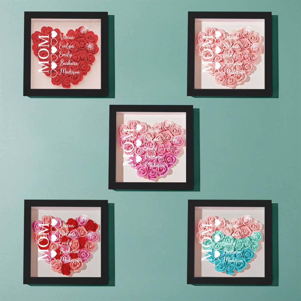 Custom Name Flower Shadow Box Personalized Heart Flower Shadowbox Frame Mother's Day Gift - makephotopuzzleuk