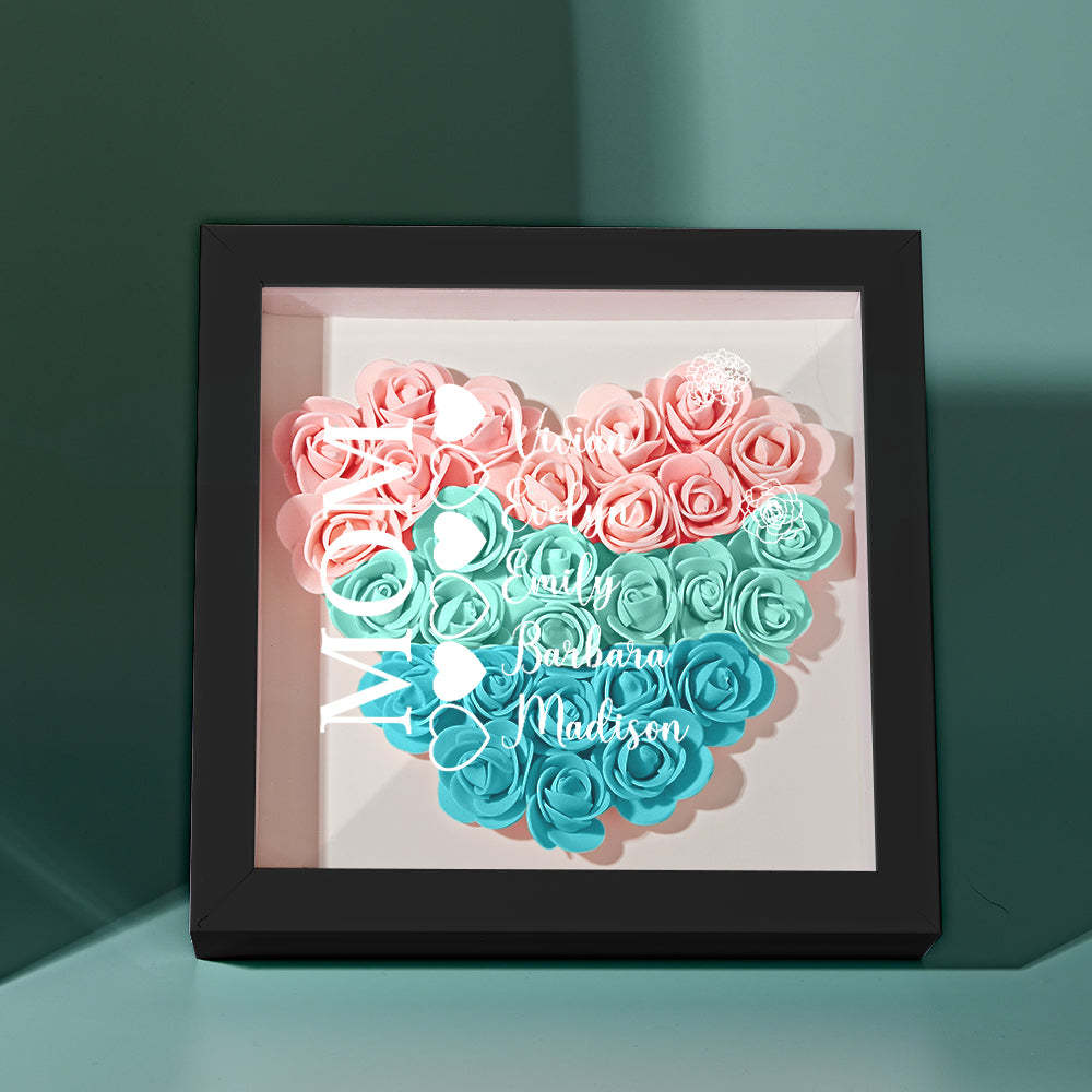 Custom Name Flower Shadow Box Personalized Heart Flower Shadowbox Frame Mother's Day Gift - makephotopuzzleuk