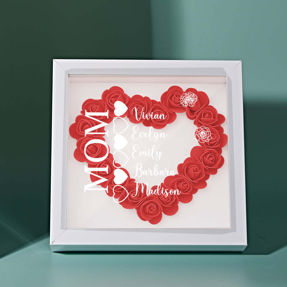Custom Name Flower Shadow Box Personalized Heart Flower Shadowbox Frame Mother's Day Gift - makephotopuzzleuk