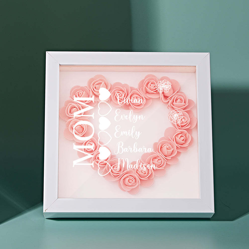 Custom Name Flower Shadow Box Personalized Heart Flower Shadowbox Frame Mother's Day Gift - makephotopuzzleuk