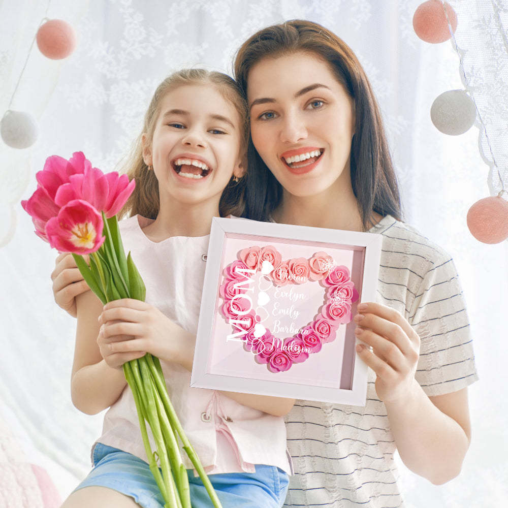 Custom Name Flower Shadow Box Personalized Heart Flower Shadowbox Frame Mother's Day Gift - makephotopuzzleuk