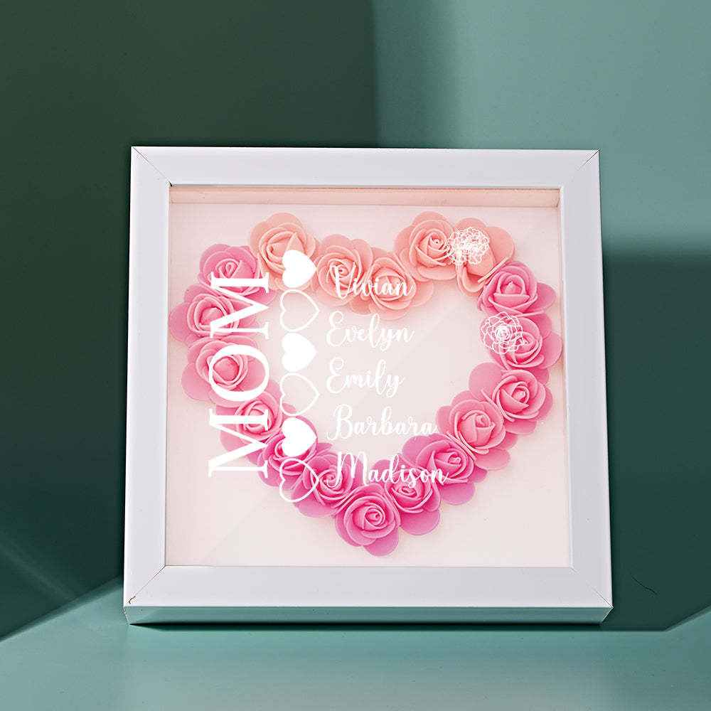 Custom Name Flower Shadow Box Personalized Heart Flower Shadowbox Frame Mother's Day Gift - makephotopuzzleuk