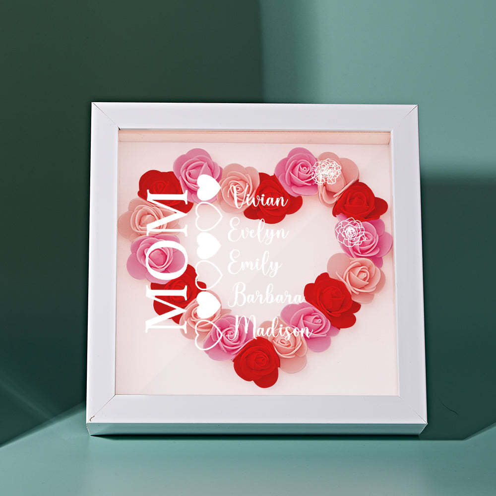 Custom Name Flower Shadow Box Personalized Heart Flower Shadowbox Frame Mother's Day Gift - makephotopuzzleuk