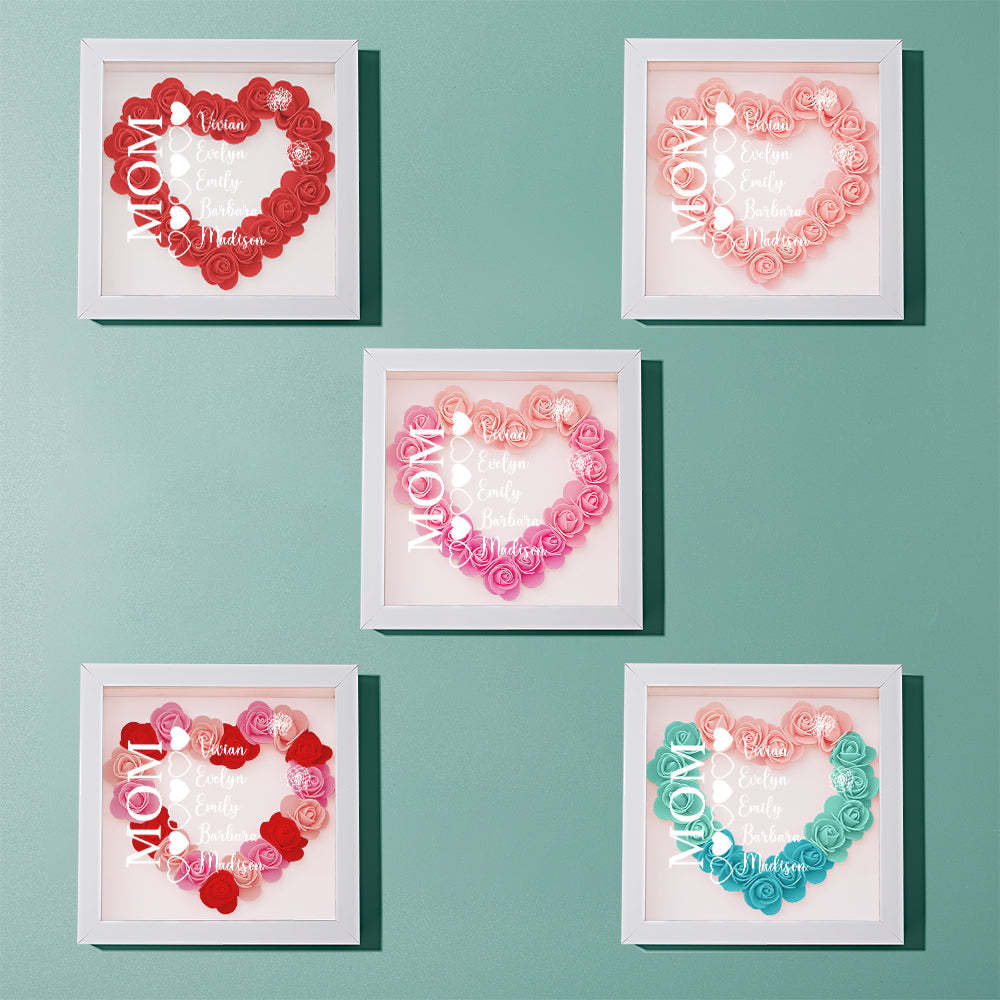 Custom Name Flower Shadow Box Personalized Heart Flower Shadowbox Frame Mother's Day Gift - makephotopuzzleuk