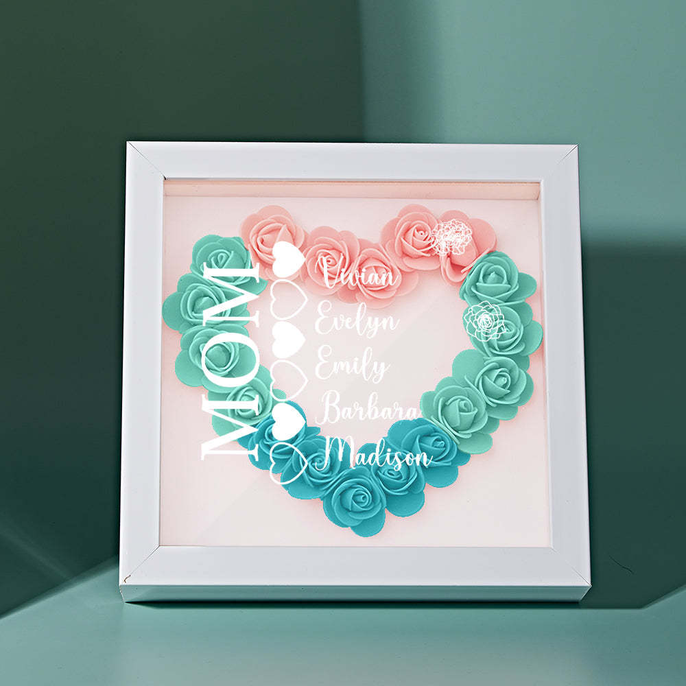 Custom Name Flower Shadow Box Personalized Heart Flower Shadowbox Frame Mother's Day Gift - makephotopuzzleuk