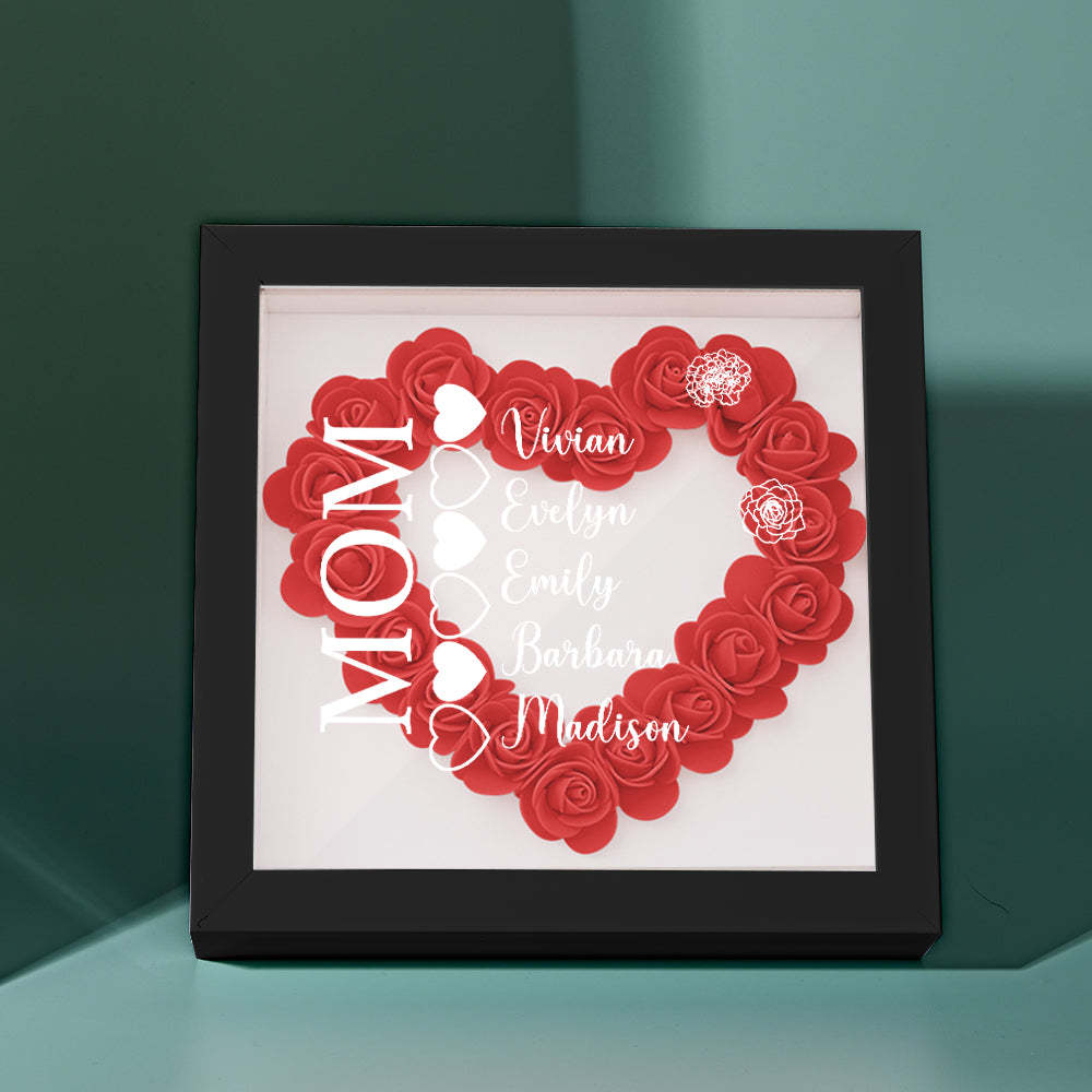 Custom Name Flower Shadow Box Personalized Heart Flower Shadowbox Frame Mother's Day Gift - makephotopuzzleuk