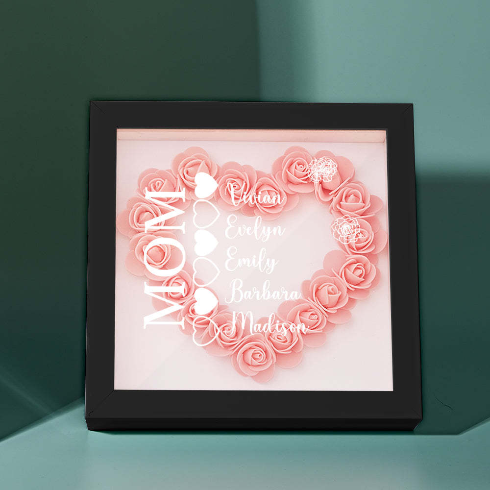 Custom Name Flower Shadow Box Personalized Heart Flower Shadowbox Frame Mother's Day Gift - makephotopuzzleuk
