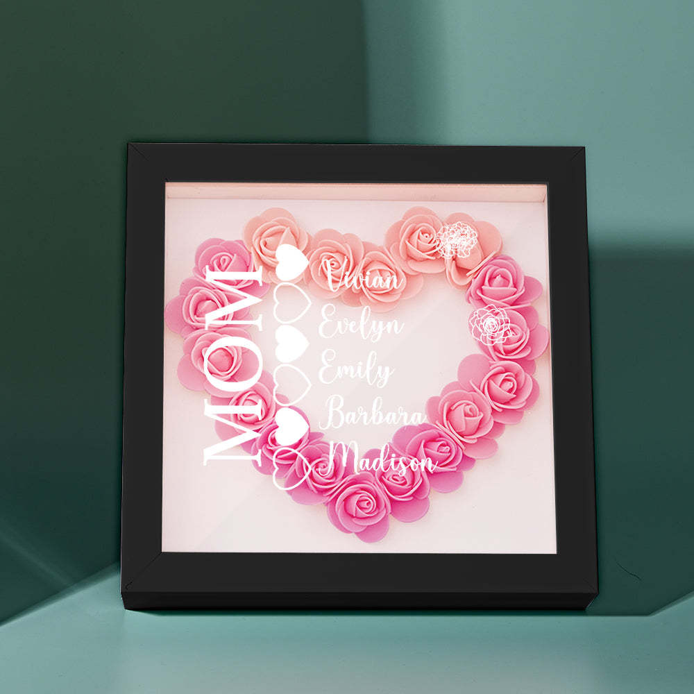Custom Name Flower Shadow Box Personalized Heart Flower Shadowbox Frame Mother's Day Gift - makephotopuzzleuk