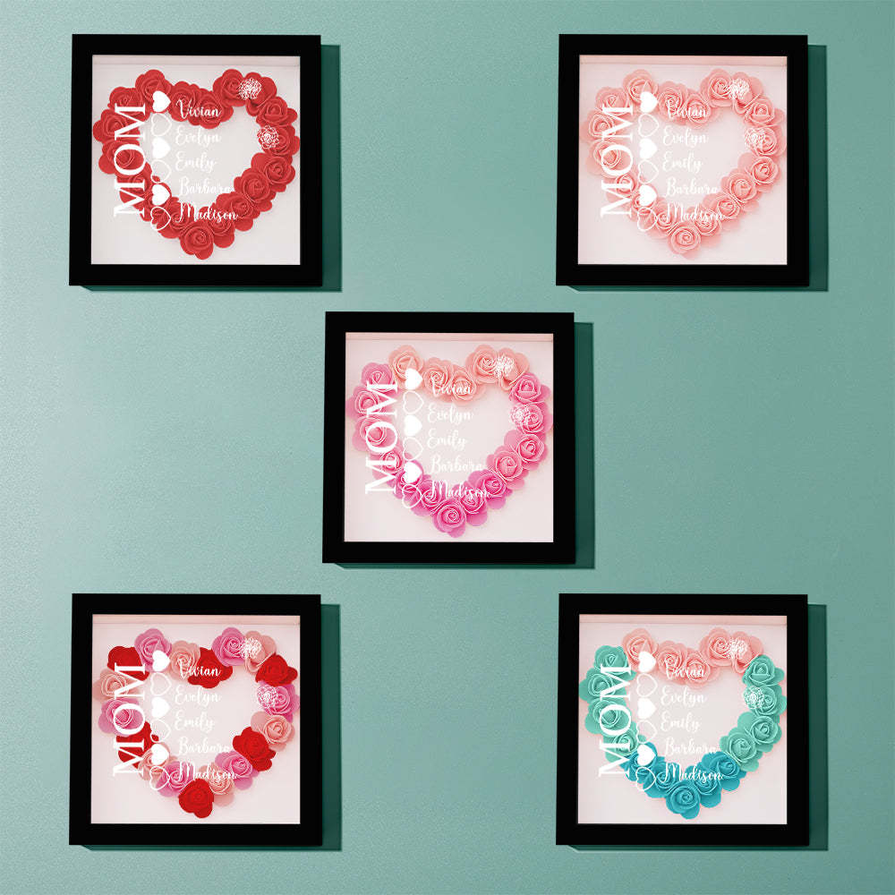 Custom Name Flower Shadow Box Personalized Heart Flower Shadowbox Frame Mother's Day Gift - makephotopuzzleuk