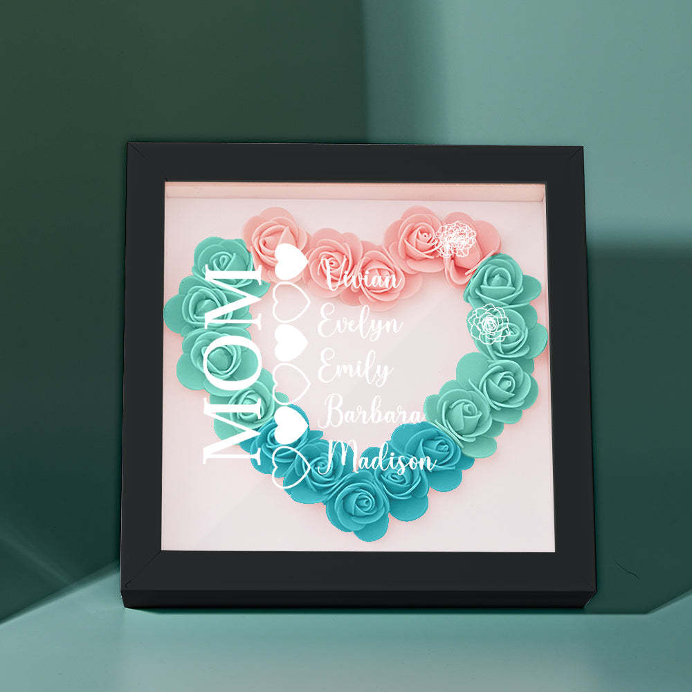 Custom Name Flower Shadow Box Personalized Heart Flower Shadowbox Frame Mother's Day Gift - makephotopuzzleuk