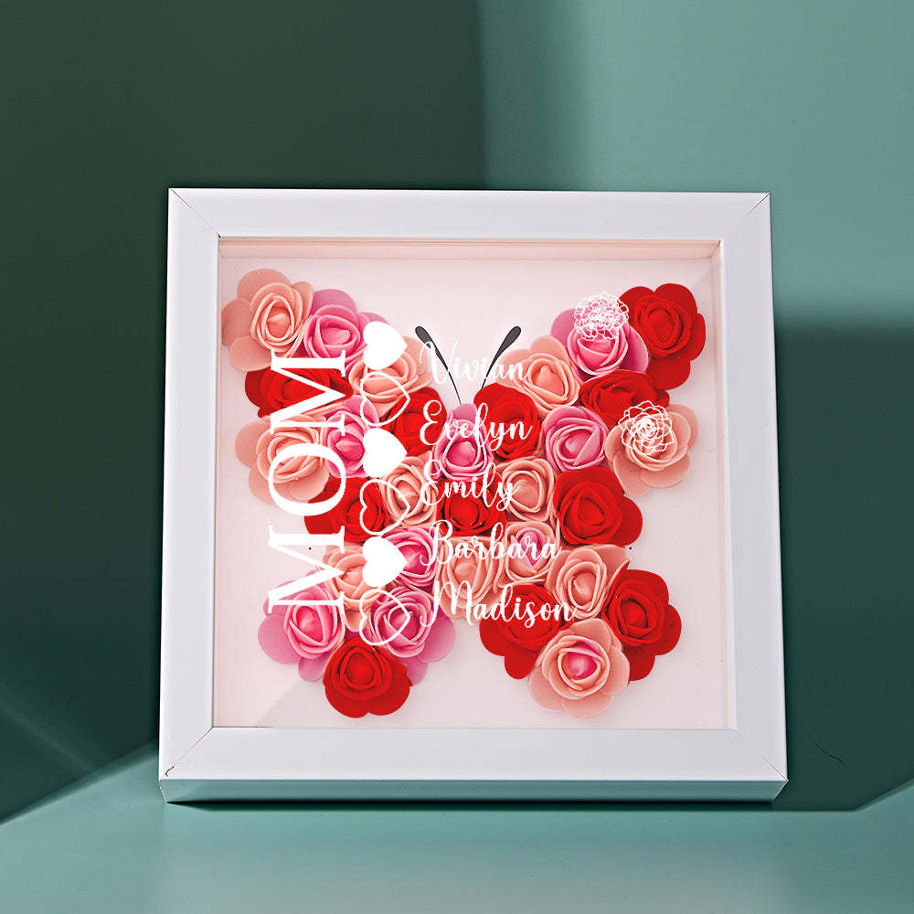 Custom Name Flower Shadow Box Personalized Heart Flower Shadowbox Frame Mother's Day Gift - makephotopuzzleuk