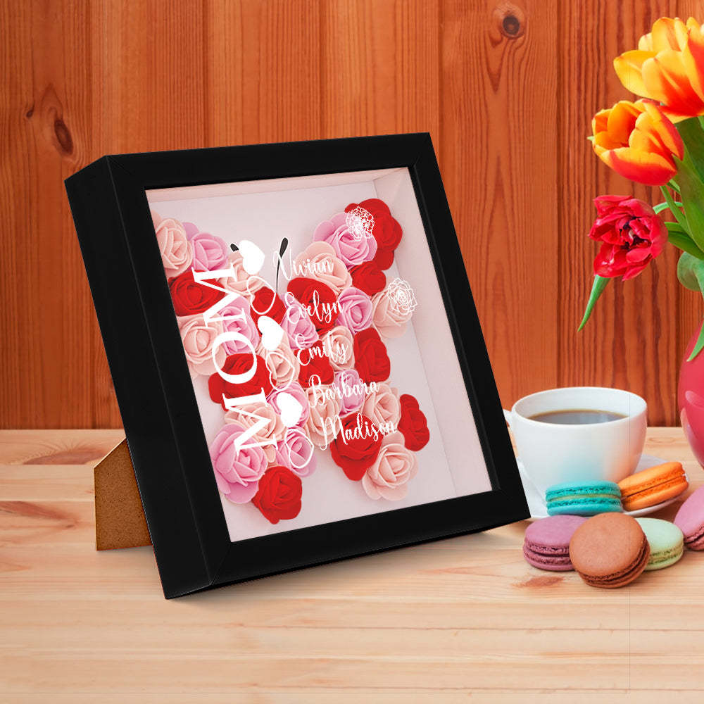 Custom Name Flower Shadow Box Personalized Heart Flower Shadowbox Frame Mother's Day Gift - makephotopuzzleuk