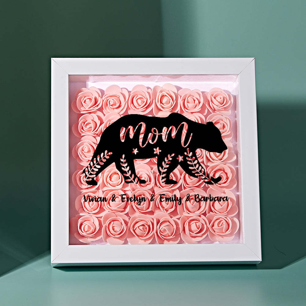 Custom Name Flower Shadow Box Personalized Bear Flower Shadowbox Frame Mother's Day Gift - makephotopuzzleuk