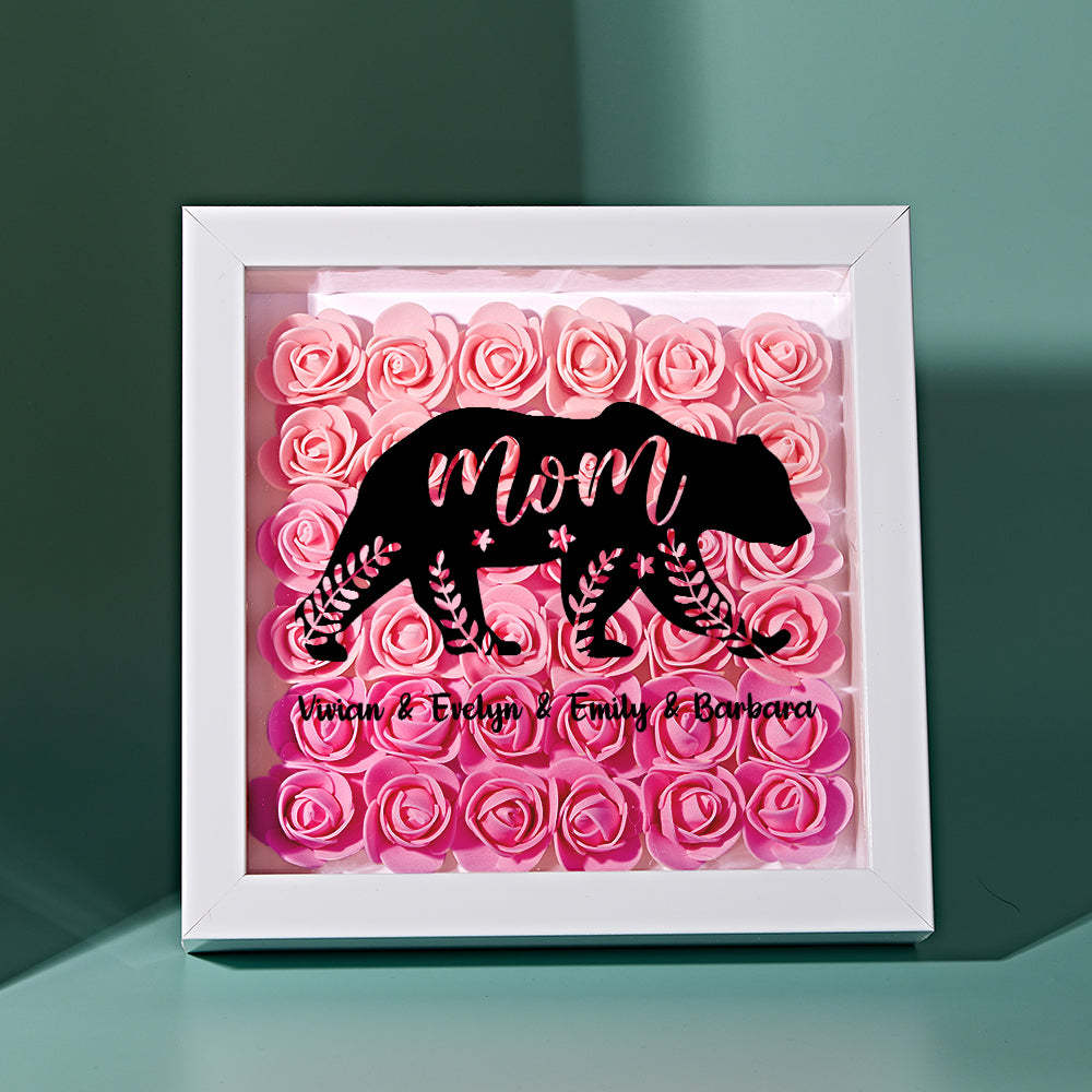 Custom Name Flower Shadow Box Personalized Bear Flower Shadowbox Frame Mother's Day Gift - makephotopuzzleuk