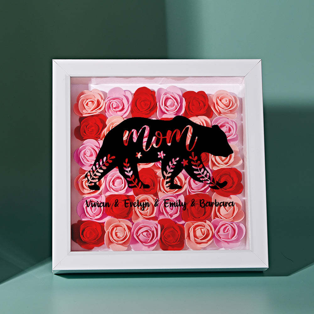 Custom Name Flower Shadow Box Personalized Bear Flower Shadowbox Frame Mother's Day Gift - makephotopuzzleuk