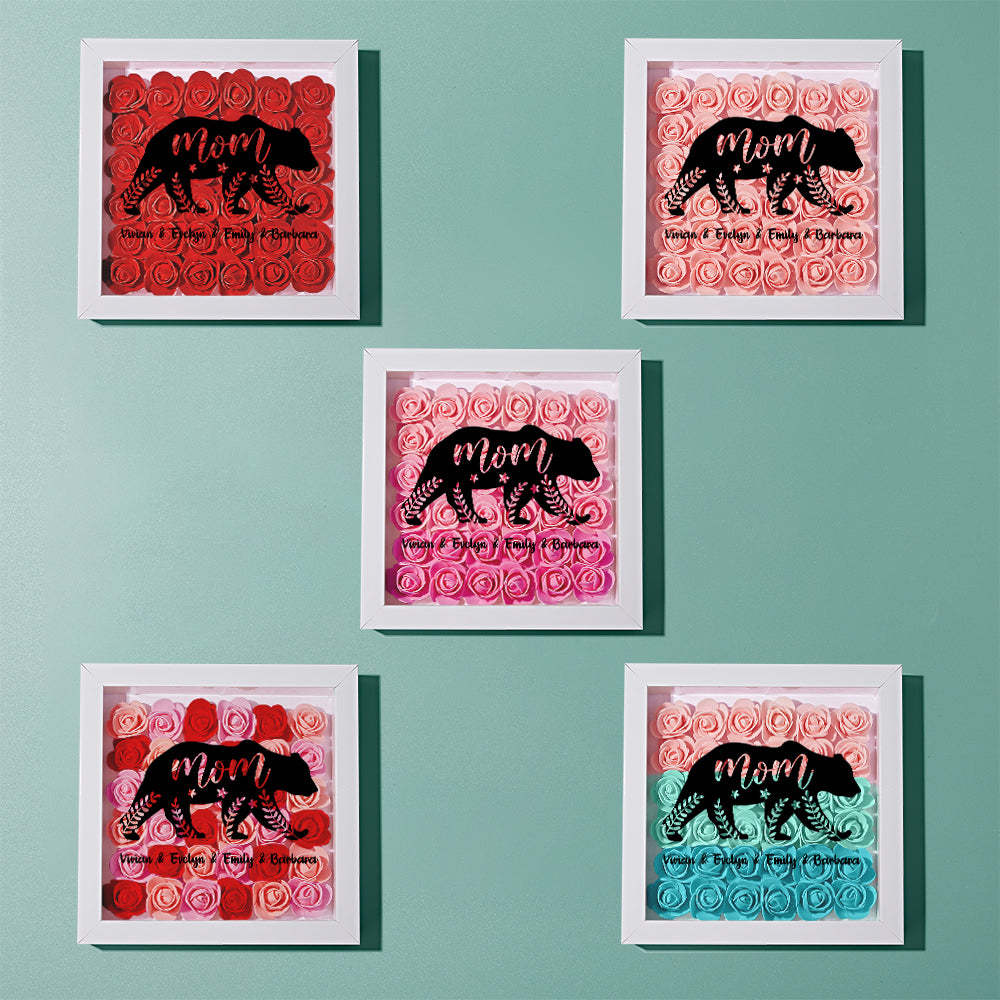 Custom Name Flower Shadow Box Personalized Bear Flower Shadowbox Frame Mother's Day Gift - makephotopuzzleuk