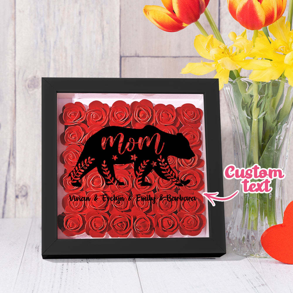 Custom Name Flower Shadow Box Personalized Bear Flower Shadowbox Frame Mother's Day Gift - makephotopuzzleuk