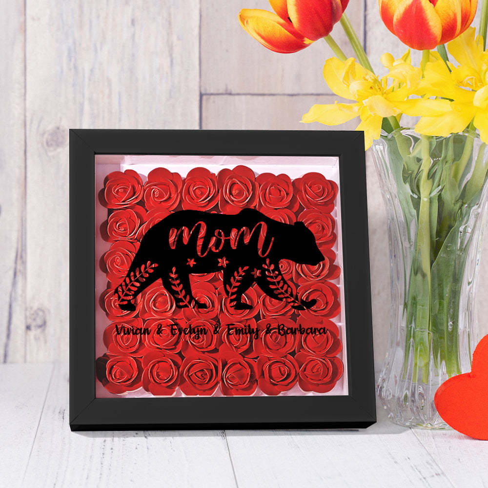 Custom Name Flower Shadow Box Personalized Bear Flower Shadowbox Frame Mother's Day Gift - makephotopuzzleuk