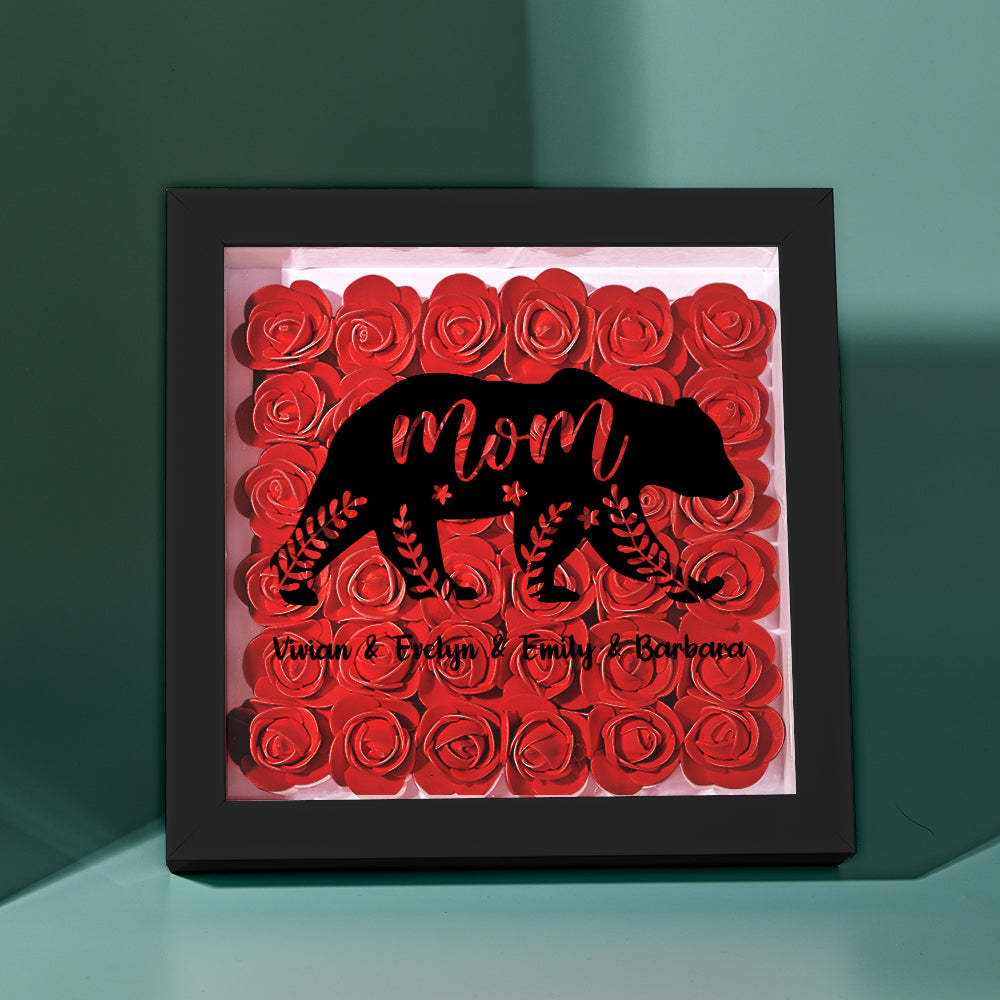 Custom Name Flower Shadow Box Personalized Bear Flower Shadowbox Frame Mother's Day Gift - makephotopuzzleuk