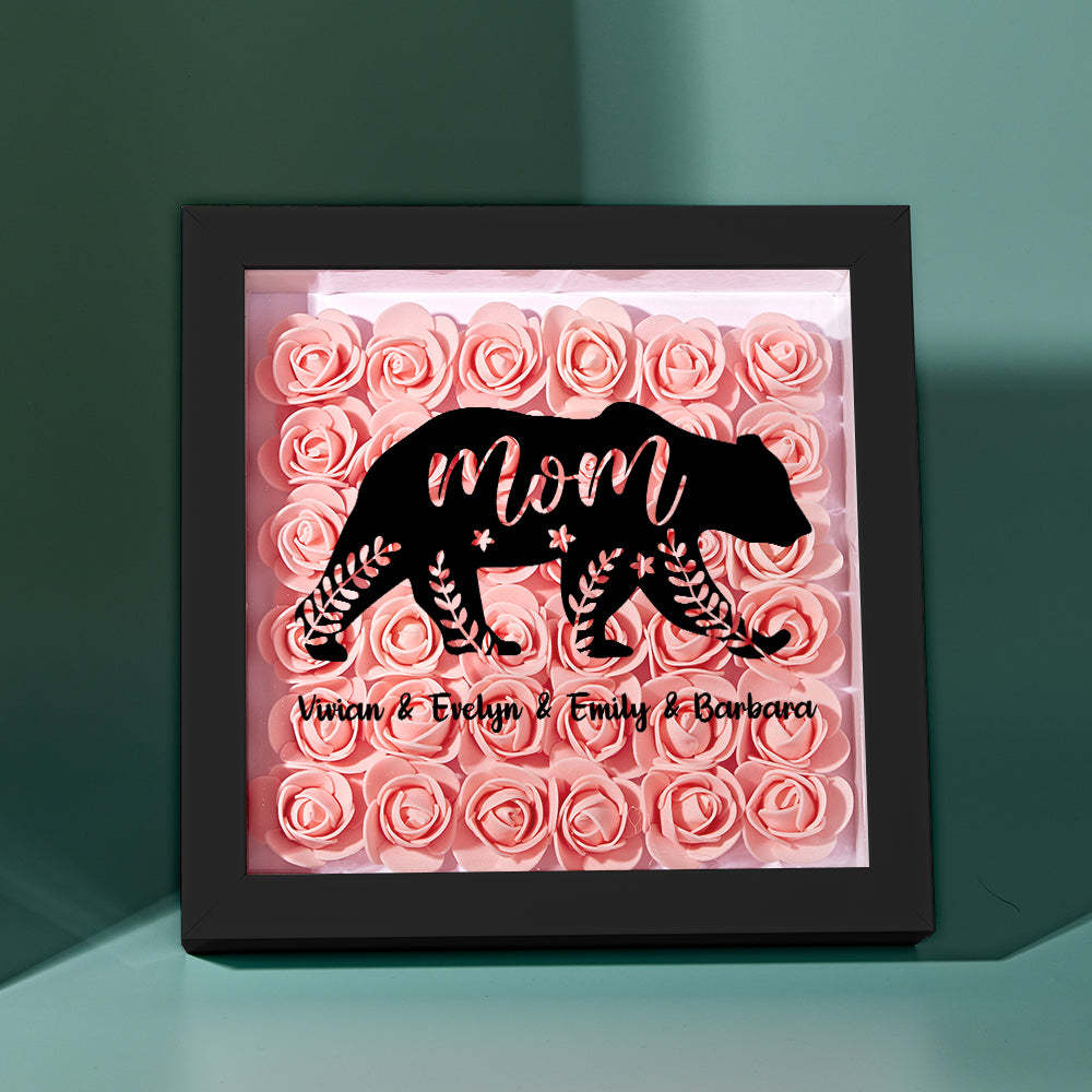 Custom Name Flower Shadow Box Personalized Bear Flower Shadowbox Frame Mother's Day Gift - makephotopuzzleuk