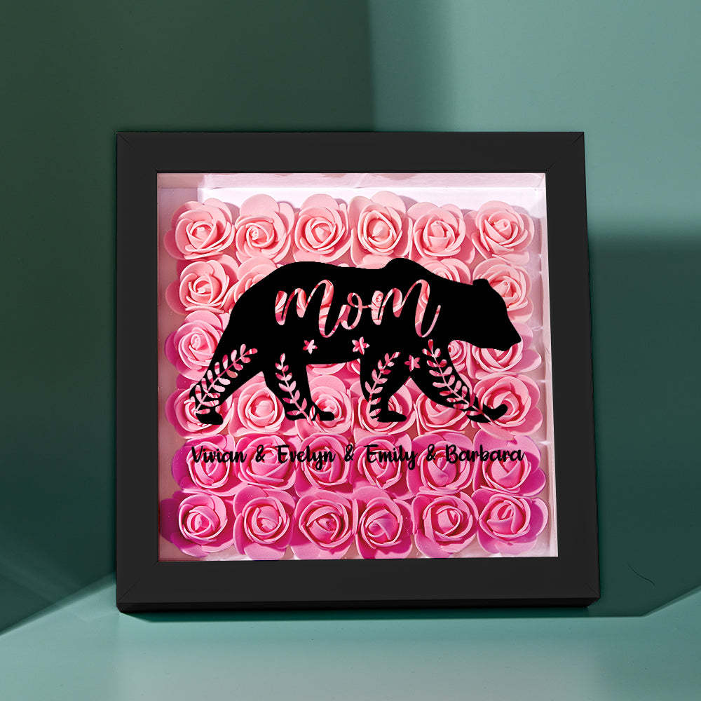Custom Name Flower Shadow Box Personalized Bear Flower Shadowbox Frame Mother's Day Gift - makephotopuzzleuk