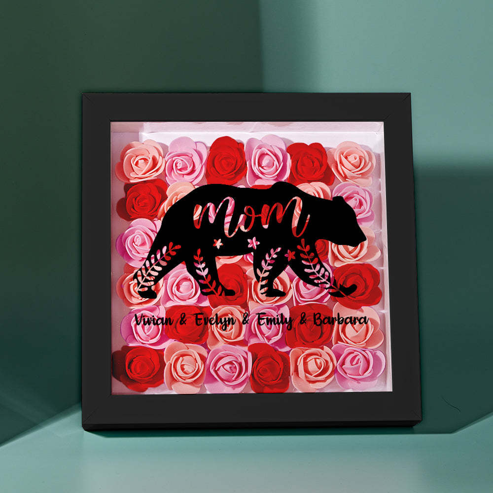 Custom Name Flower Shadow Box Personalized Bear Flower Shadowbox Frame Mother's Day Gift - makephotopuzzleuk