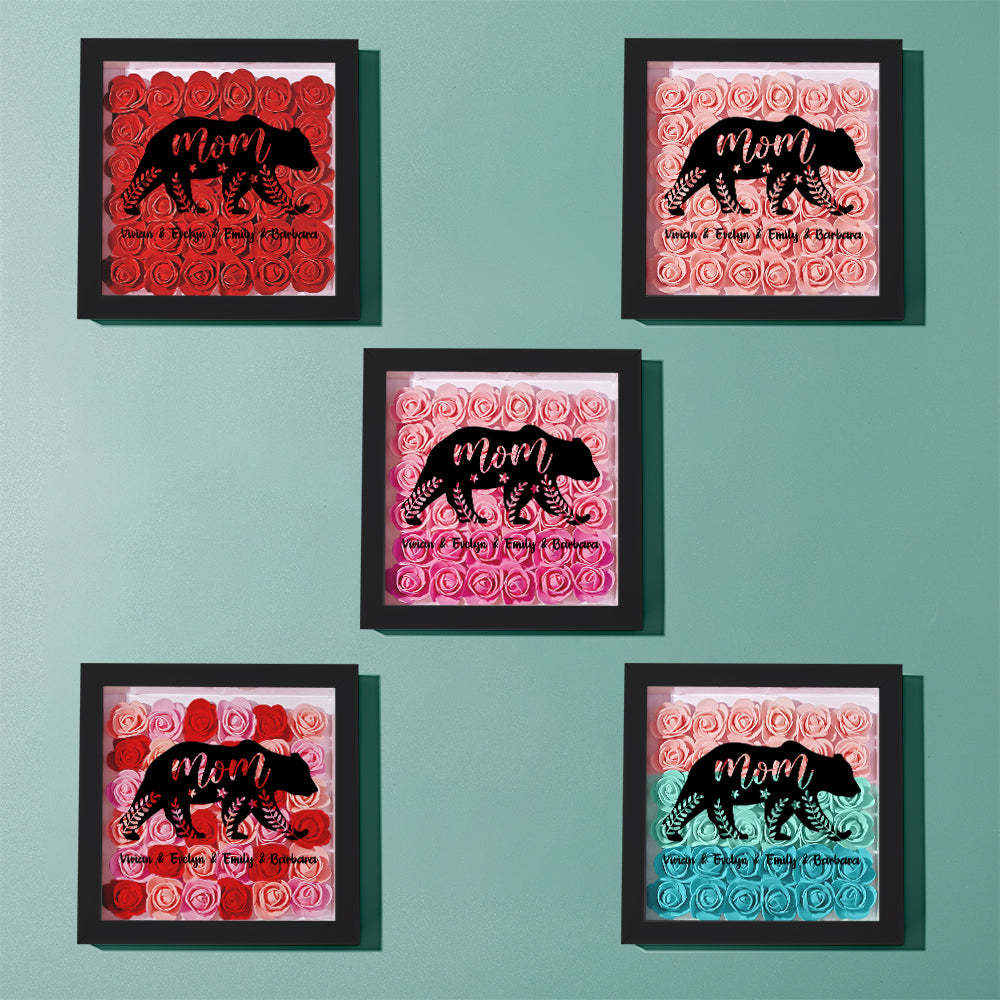 Custom Name Flower Shadow Box Personalized Bear Flower Shadowbox Frame Mother's Day Gift - makephotopuzzleuk