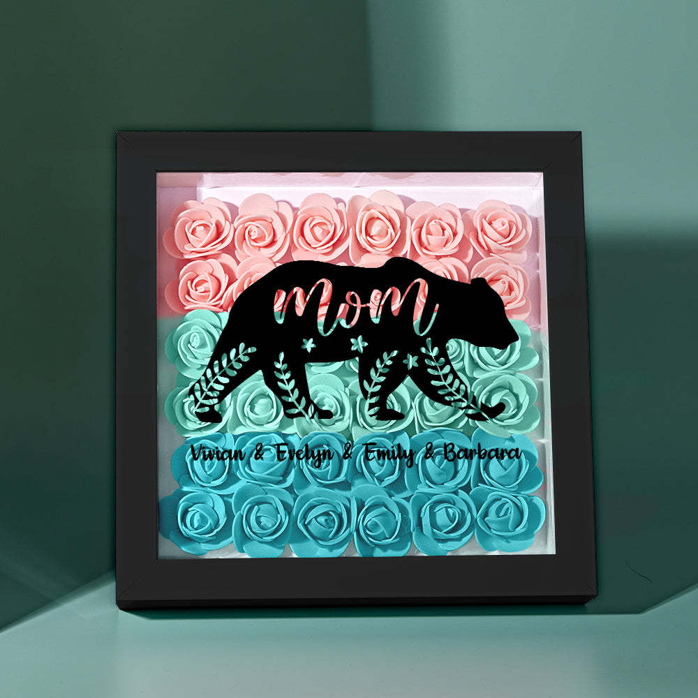 Custom Name Flower Shadow Box Personalized Bear Flower Shadowbox Frame Mother's Day Gift - makephotopuzzleuk