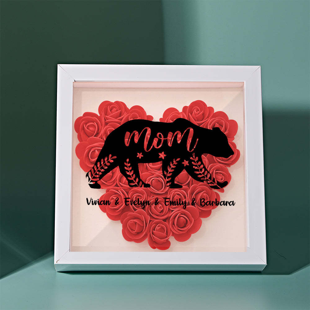 Custom Name Flower Shadow Box Personalized Bear Flower Shadowbox Frame Mother's Day Gift - makephotopuzzleuk
